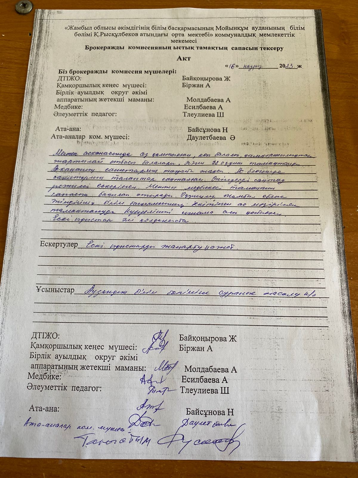 Брокеражды комиссияның ыстық тамақтың сапасын тексеру